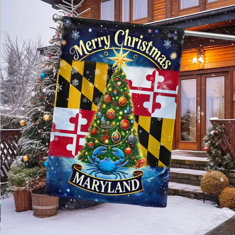 Blue Crab Holiday Yard Banner, Maryland Merry Christmas Garden Flag, Winter State Pride Lawn Decor, Festive Maryland Outdoor Flag