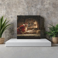 Rustic Stable Nativity Scene Painting, Santa at Nativity Manger Canvas Wall Art, Christian Christmas Canvas Print, Square Canvas Decor