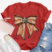 Adorable Holiday Gingerbread Tee, Christmas Gingerbread Bow T-Shirt, Retro Christmas Graphic Shirt, Festive Xmas Tee, Holiday Present for Women