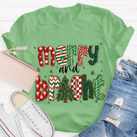 Retro Holiday Graphic Tee, Merry and Bright Christmas Tree Teacher T-Shirt, Festive Teacher Shirt, Xmas Educator Present Top
