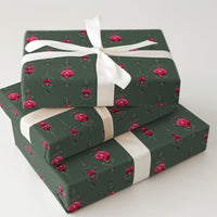 Magenta Bauble Holiday Gift Wrap, Vintage Ornament Christmas Wrapping Paper, Sage Green Xmas Wrapping Paper, Elegant Winter Gift Wrap Roll