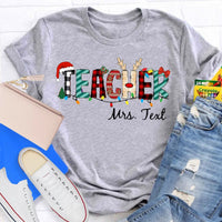 Custom Name Holiday Educator Shirt, Personalized Christmas Teacher T-Shirt, Festive Winter Graphic Tee, Christmas Teacher Present
