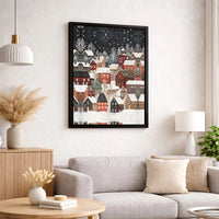 Snowy Night Town Scenery Canvas Print, Winter Village Canvas Wall Art, Comfy Christmas Wall Art, Holiday Landscape Canvas, Winter Home Decor