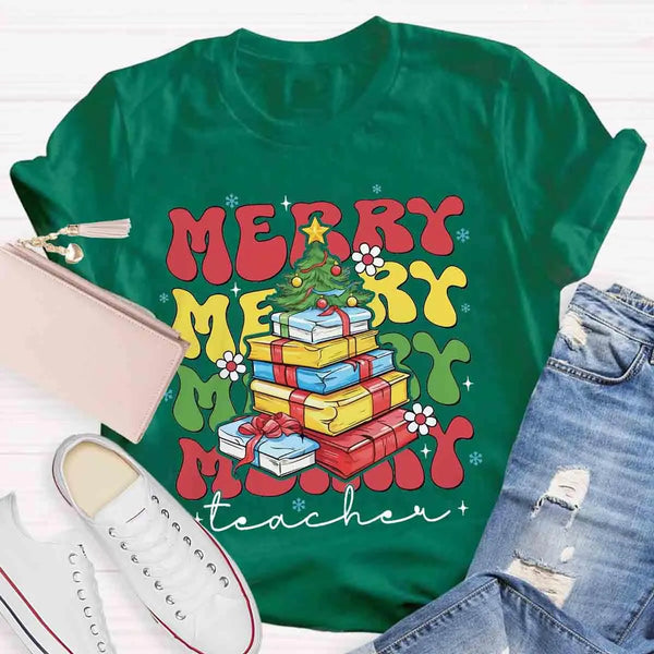 Festive Holiday Graphic Tee, Christmas Tree Teacher T-Shirt, Retro Xmas Teacher Shirt, School Educator Winter Tee, Teacher Ch