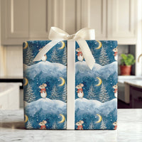 Adorable Scarf Mouse Gift Wrap, Winter Mouse Christmas Wrapping Paper, Watercolor Holiday Wrapping Paper, Snowy Night Animal Gift Wrap Roll