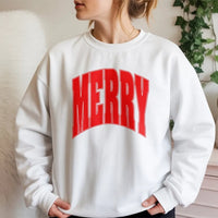 Varsity Holiday Sweatshirt, Merry Christmas Sweatshirt, Retro Arch Lettering Crewneck, Comfy Winter Pullover, Festive Xmas Present Sweatshirt