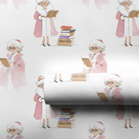 Reading Mrs Claus Gift Wrap, Book Lover Mrs Claus Wrapping Paper, Bookish Christmas Paper, Teacher Holiday Gift Wrap, Adorable Wrapping Paper