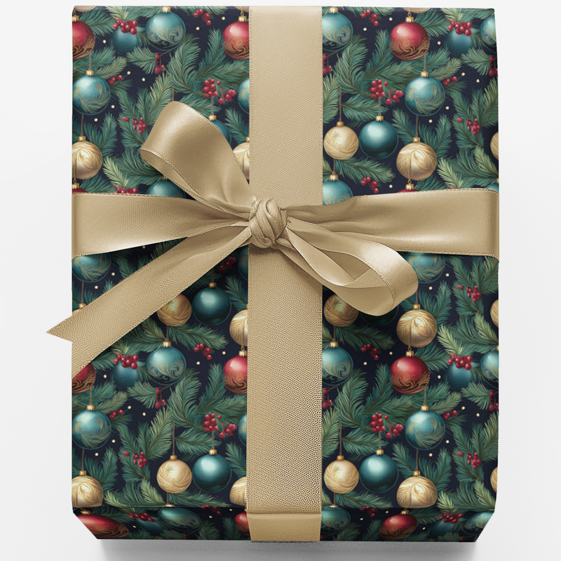 Pine Branch Holiday Gift Wrap, Fir and Frost Christmas Wrapping Paper, Evergreen Xmas Wrapping Paper, Classic Holiday Gift Wrapping Paper