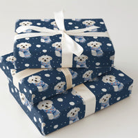 Snowy Puppy Holiday Christmas Gift Wrap, Maltese Winter Scarf Wrapping Paper, Adorable Fluffy Dog Wrapping Paper