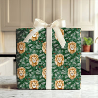 Dark Green Pinecone Holiday Gift Wrap, Watercolor Lion Christmas Wrapping Paper, Wildlife Winter Wrapping Paper, Festive Holiday Gift Wrap