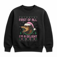 Humorous Opossum Christmas Sweatshirt, First of All Im a Delight Sweatshirt, Possum Holiday Crewneck, Adorable Animal Humor Christmas Sweater