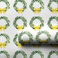 Yellow Bow Holiday Gift Wrap, Green Wreath Christmas Wrapping Paper, Watercolor Botanical Wrapping Paper, Birthday Party Gift Wrap Roll