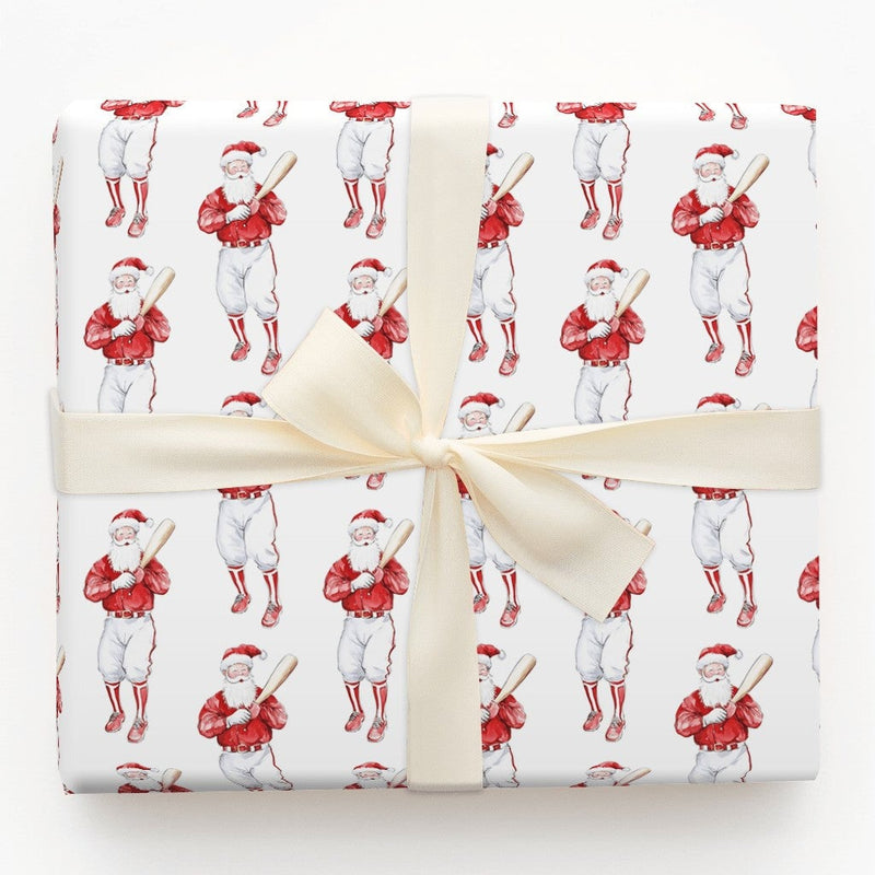 Retro Sport Christmas Gift Wrap, Vintage Baseball Santa Wrapping Paper, Red Uniform Baseball Wrapping Paper, Sports Fan Gift Wrap Roll