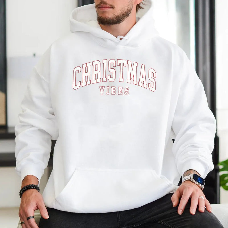 Retro Varsity Holiday Hooded Sweatshirt, Christmas Vibes Hoodie, Vintage Christmas Hoodie, Comfy Winter Pullover, Xmas Present for Men Women