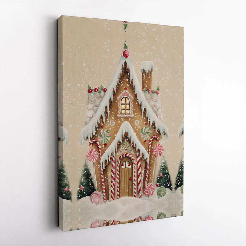 Candy Cane Winter Wonderland Canvas, Gingerbread House Canvas Wall Art, Whimsical Christmas Canvas Print, Holiday Wall Decor, Winter Present