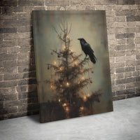 Dark Academia Moody Crow Holiday Print, Gothic Raven Christmas Tree Canvas Wall Art, Spooky Winter Wall Decor, Digital Download Gothic Present
