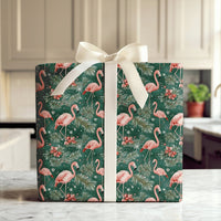 Tropical Poinsettia Gift Wrap, Pink Flamingo Christmas Wrapping Paper, Green Flamingo Wrapping Paper, Holiday Gift Wrap, Xmas Present Wrap