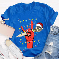 Festive Singer Holiday Graphic Tee, Christmas Microphone Santa Hat Shirt, Music Lover Christmas T-Shirt, Vocalist Musician Xmas Present