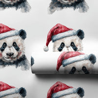 Watercolor Santa Panda Gift Wrap, Panda Christmas Wrapping Paper, Adorable Animal Holiday Wrapping Paper, Festive Winter Wrapping Paper Roll