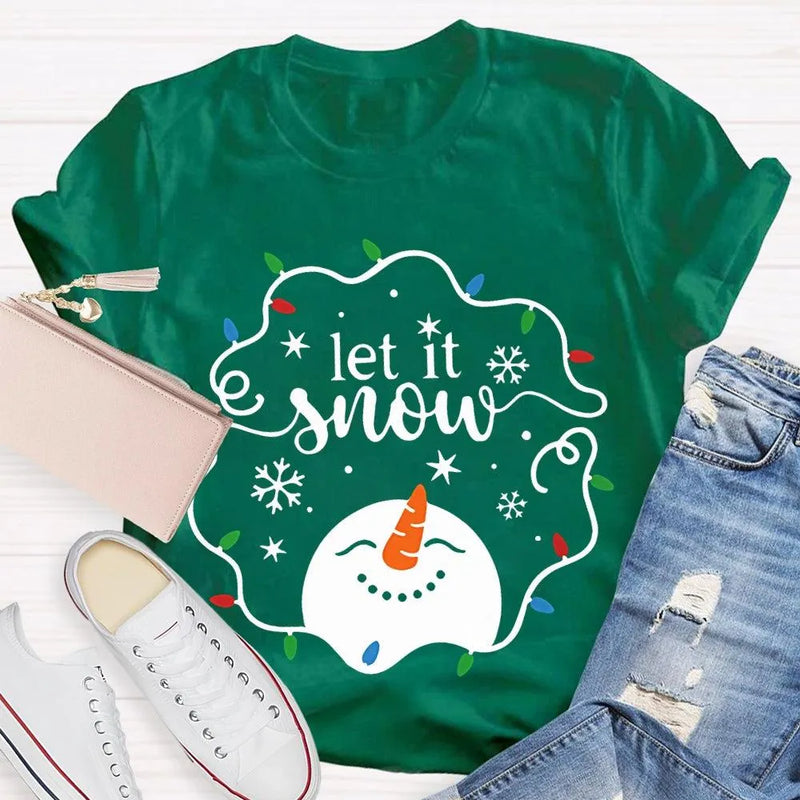 Let It Snow Holiday Graphic Tee, Christmas Lights Snowflakes Snowmen Shirt, Winter Wonderland T-Shirt, Festive Xmas Tee, Adorable Christmas Present