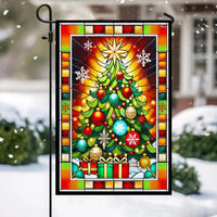 Festive Holiday Yard Flag, Stained Glass Christmas Tree Garden Flag, Double Sided Winter Lawn Flag, Seasonal Outdoor Decor