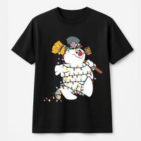 Festive Holiday Lights Shirt, Snowman Christmas Graphic T-Shirt, Adorable Winter Snowman Tee, Retro Xmas Cartoon Graphic T-Shirt Present