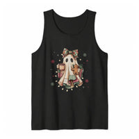 Comfy Ghost with Gingerbread Tank, Christmas Ghost Tank Top, Creepmas Ghost Graphic Tank, Vintage Holiday Sleeveless Tee, Christmas Present