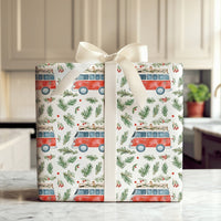 Retro Red Camper Van Gift Wrap, Vintage Camper Christmas Wrapping Paper, Winter Travel Holiday Wrapping Paper, Festive Road Trip Gift Wrap