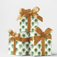 Botanical Gold Bow Gift Wrap Paper, Mistletoe Christmas Wrapping Paper, Elegant Holiday Wrapping Paper Roll, Xmas Present Gift Wrap