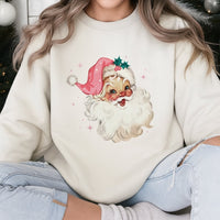 Retro Christmas Sweatshirt, Pink Santa Sweatshirt, Adorable Holiday Graphic Crewneck, Vintage Santa Xmas Pullover, Pink Santa Sweatshirt Present