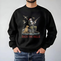 Santa Duck Hunting Sweatshirt, Duck the Halls Christmas Sweatshirt, Humorous Duck Hunter Crewneck, Holiday Hunting Pullover, Hunter Dad Present