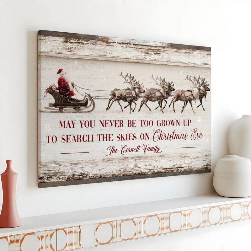 Christmas Wall Art Canvas, Santa Sleigh Reindeer Canvas Art, Holiday Winter Scene Canvas Print, Xmas Living Room Decor, Family Holiday Present