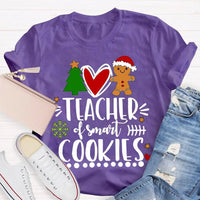 Christmas Tree Holiday Teacher Shirt, Teacher of Smart Cookies T-Shirt, Humorous Teacher Xmas Tee, Adorable School Educator Present T-Shirt