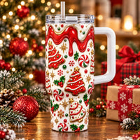 Red Drip Peppermint Holiday Tumbler, Christmas Cookie Icing Tumbler, Adorable Christmas Tree Cookie Travel Cup, Festive Holiday Present Tumbler