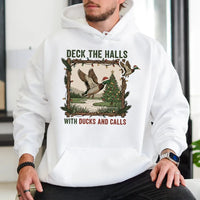 Duck Hunting Christmas Hoodie, Deck the Halls with Ducks and Calls Hoodie, Humorous Hunter Xmas Hoodie, Winter Holiday Pullover Sweatshirt