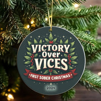 Victory Over Vices Ceramic Ornament, First Sober Christmas Ornament, Sobriety Milestone Holiday Keepsake Ornament, 2024 Recovery Present