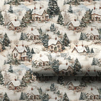 Snowy Cottage Gift Wrap, Vintage Winter Village Wrapping Paper, Retro Christmas Wrapping Paper Roll, Nostalgic Holiday Present Wrap Paper
