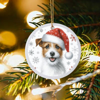 Santa Hat Dog Christmas Ornament, Jack Russell Terrier Ceramic Ornament, Adorable Dog Lover Holiday Tree Decor, Festive Pet Keepsake Ornament