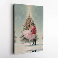 Ballerina and Prince Christmas Canvas Print, Nutcracker Ballet Canvas Art, Holiday Tree Wall Art, Christmas Ballet Canvas, Dance Lover Present