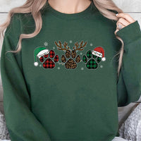 Buffalo Plaid Leopard Dog Lover Sweater, Christmas Dog Paw Sweatshirt, Santa Hat Puppy Holiday Crewneck, Winter Xmas Pullover Present