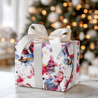 Watercolor Skater Santa Gift Wrap, Splatter Skateboarding Santa Wrapping Paper, Fun Christmas Present Wrap, Artistic Holiday Paper Roll