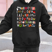 Holiday ABC Teacher Hoodie, Christmas Alphabet Hoodie, Festive Teacher Christmas Hoodie, Winter Educator Hooded Sweatshirt Present