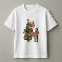 Country Rodeo Santa Riding Horse Tee, Western Christmas Cowboy Santa T-Shirt, Vintage Holiday Graphic Shirt, Cowgirl Christmas Present