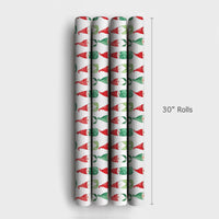 Adorable Holiday Gift Wrap Roll, Watercolor Christmas Gnome Wrapping Paper, Red Green White Present Paper, Whimsical Festive Gift Wrapping