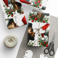Christmas Holly Gift Wrap, Black Santa Wrapping Paper, Vintage African American Santa Wrapping Paper, Holiday Gift Wrapping Paper for Family