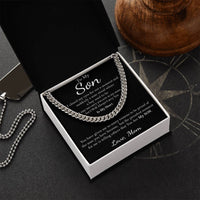 Stainless Steel Cuban Link Necklace, To My Son Cuban Link Chain from Mom, Keepsake Message Card Cuban Chain, Son Birthday or Christmas Present