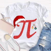 Humorous Math Holiday Graphic Tee, Pi Symbol Santa Hat Christmas T-Shirt, Festive STEM Christmas Shirt, Math Teacher Student Present