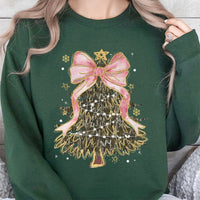 Pink Coquette Bow Holiday Sweater, Camo Christmas Tree Sweatshirt, Camouflage Christmas Crewneck, Adorable Winter Pullover, Xmas Present for Her
