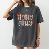 Preppy Bow Holiday Graphic Tee, Holly Jolly Christmas T-Shirt, Adorable Festive Season Xmas Shirt, Vintage Winter T-Shirt Present for Women