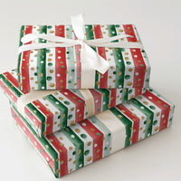 Watercolor Red Green Gift Wrap, Striped Christmas Wrapping Paper, Polka Dot Wrapping Paper, Classic Holiday Gift Wrap, Xmas Present Roll